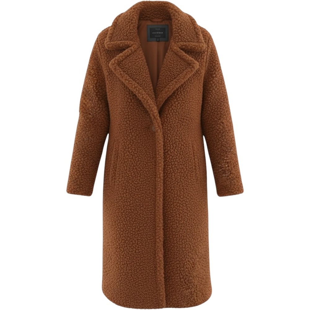 Lucky Brand Pecan Brown Faux Fur Teddy Coat Sherpa Long Jacket 7521209SC L